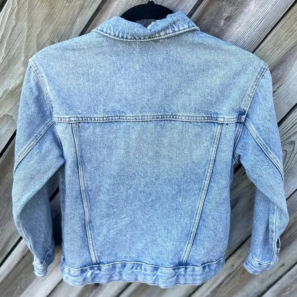 Kids Zara Denim Jacket Light Wash Distressed Button Front Size‎ 10 - Picture 2 of 6
